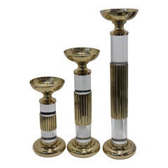 Fluted Brass and Lucite Candlesticks by Dolbi Cashier