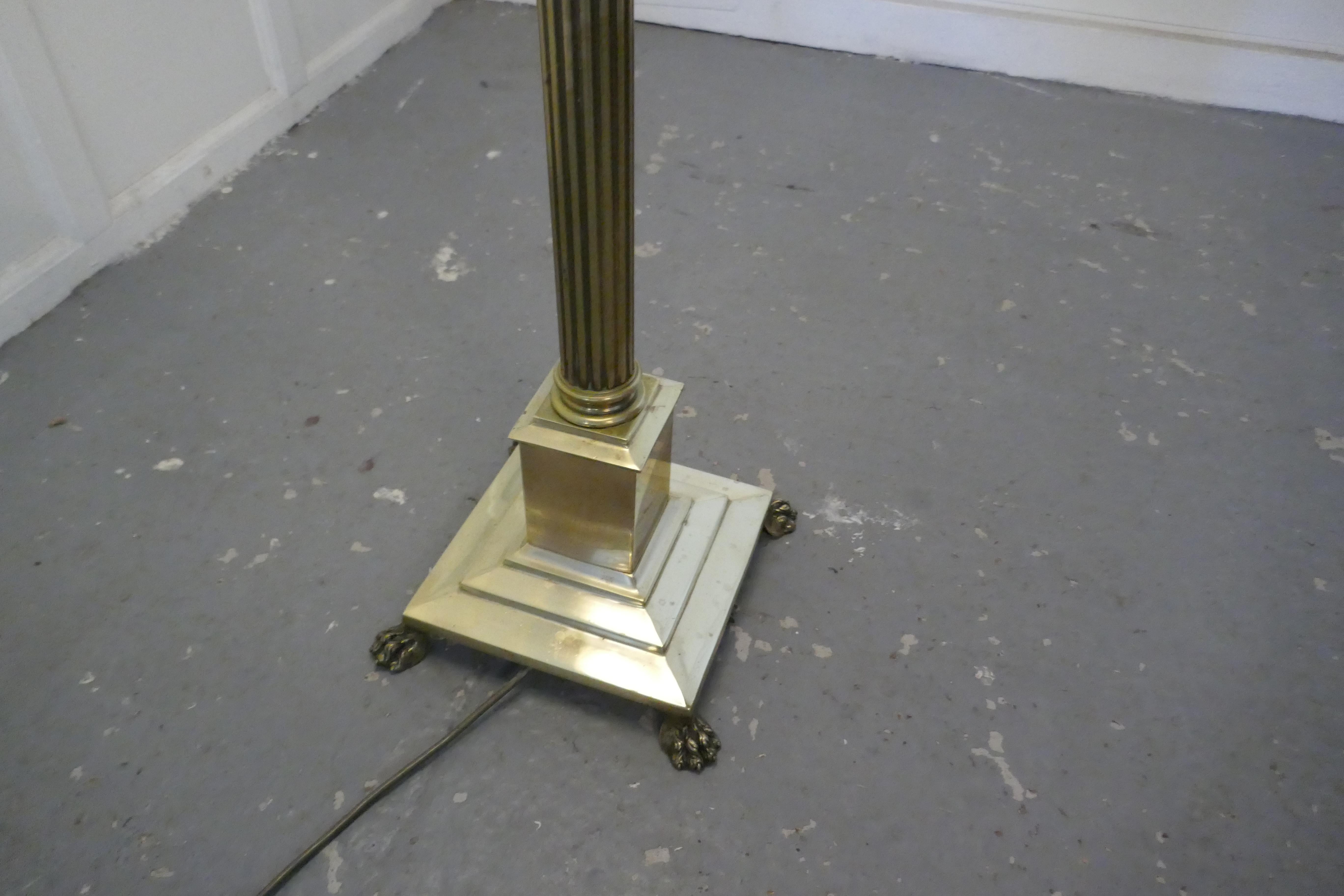 Classical Roman Fluted Brass Column Floor Lamp, Brass Standard Lamp
