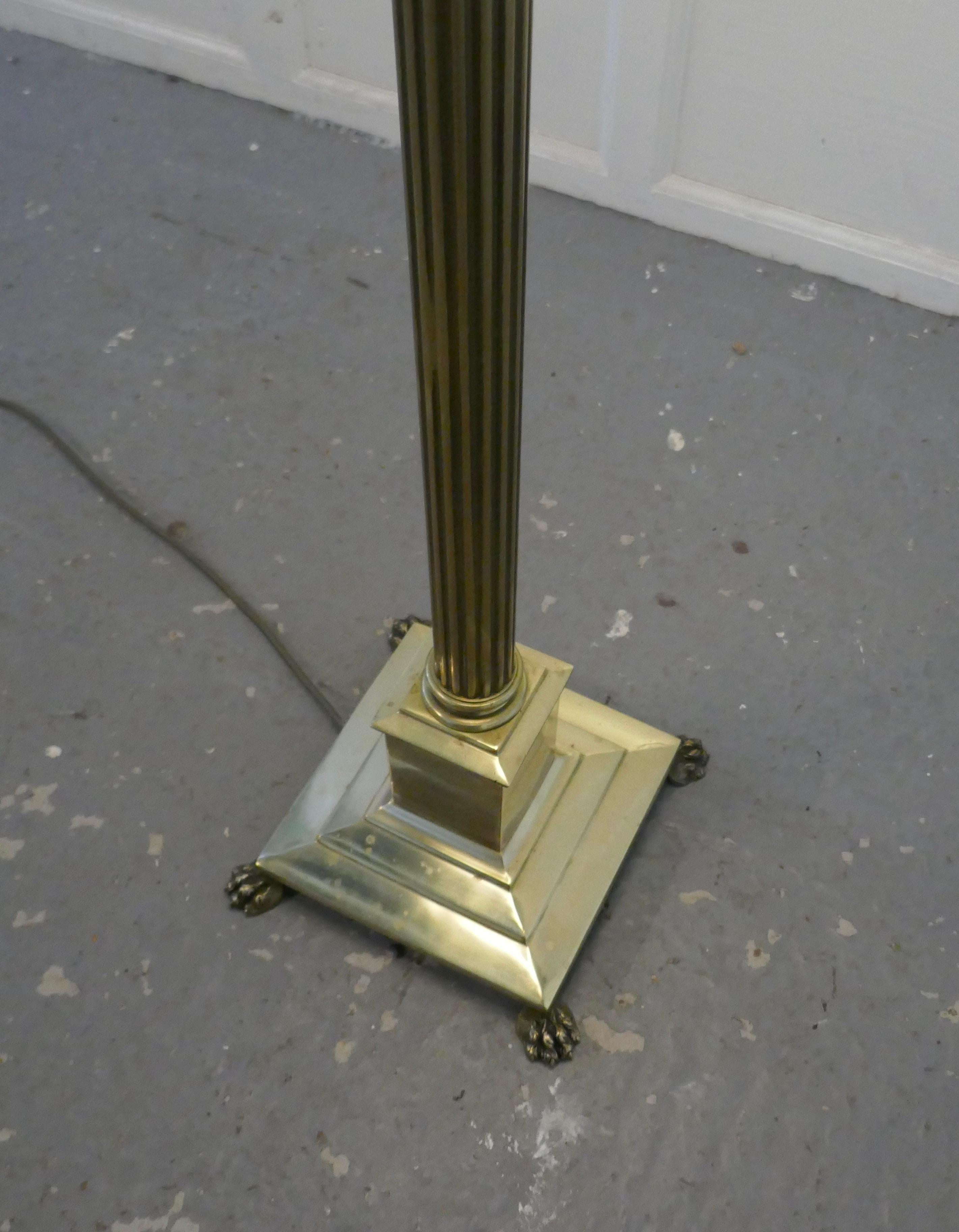 20th Century Fluted Brass Column Floor Lamp, Brass Standard Lamp
