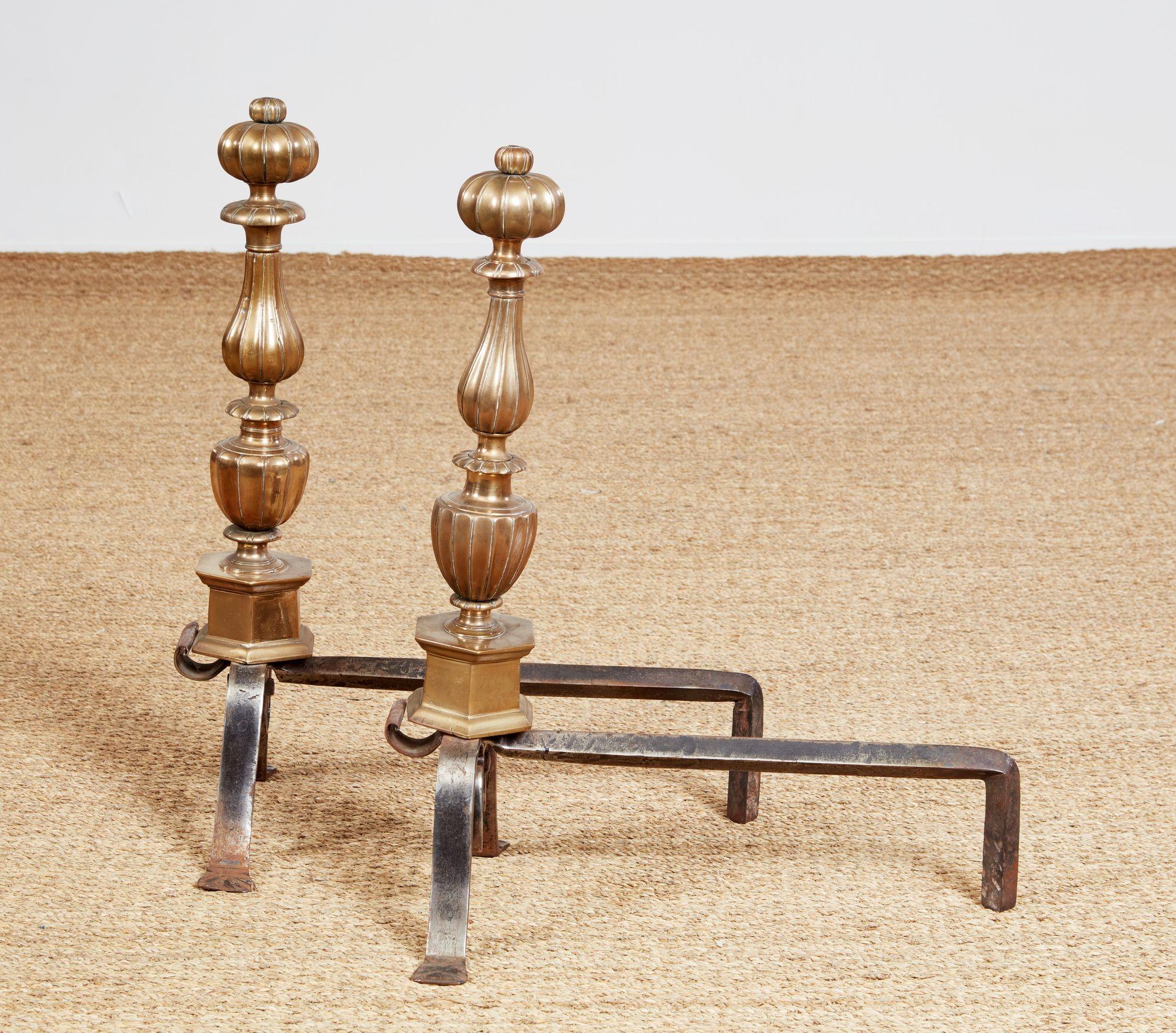 Fluted Bronze Andirons For Sale 7