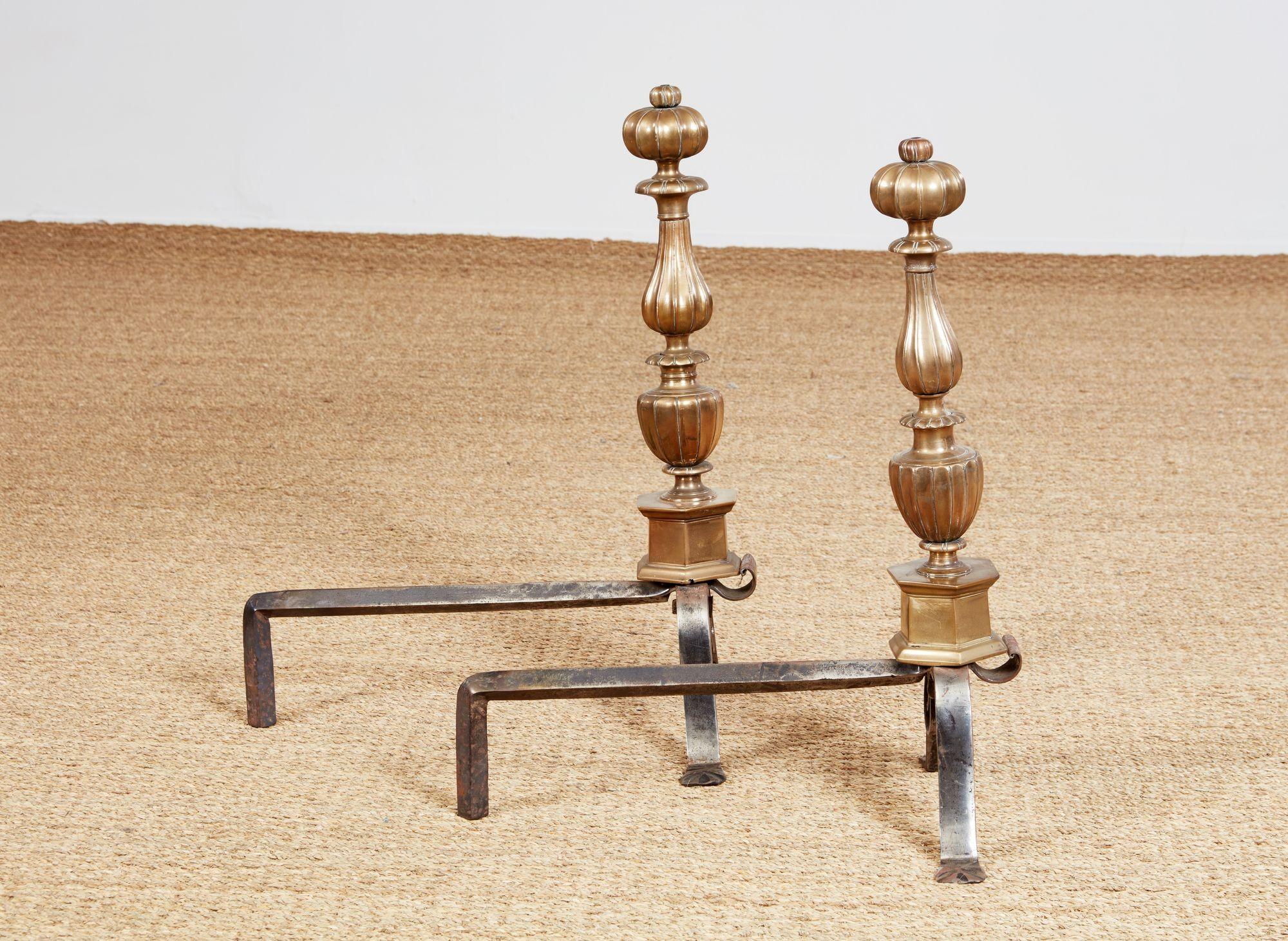 Fluted Bronze Andirons For Sale 8