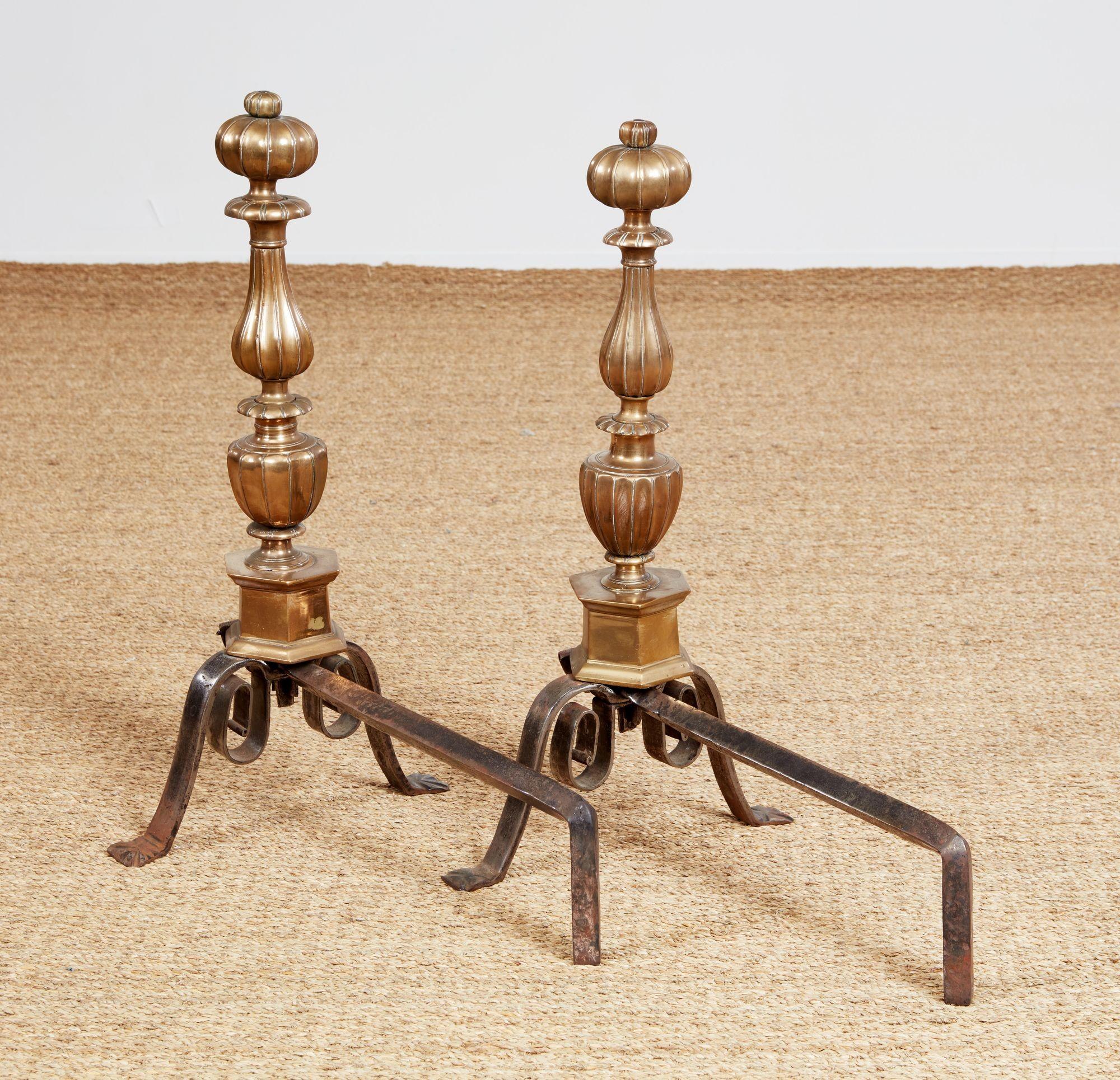 Fluted Bronze Andirons For Sale 9