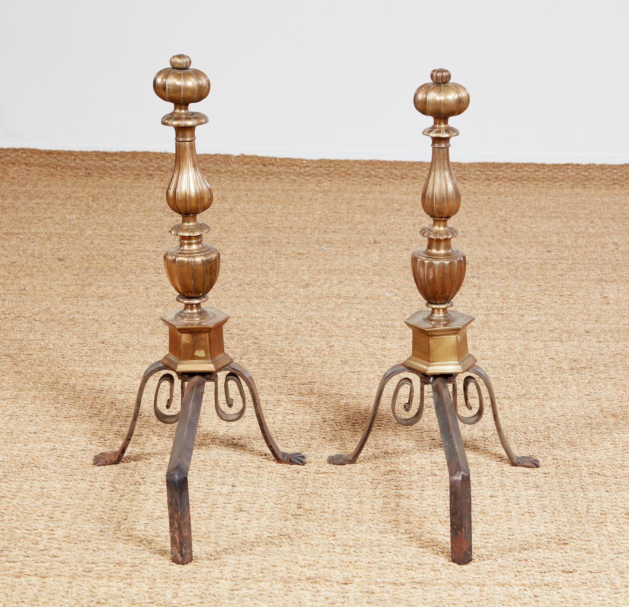 Fluted Bronze Andirons For Sale 10