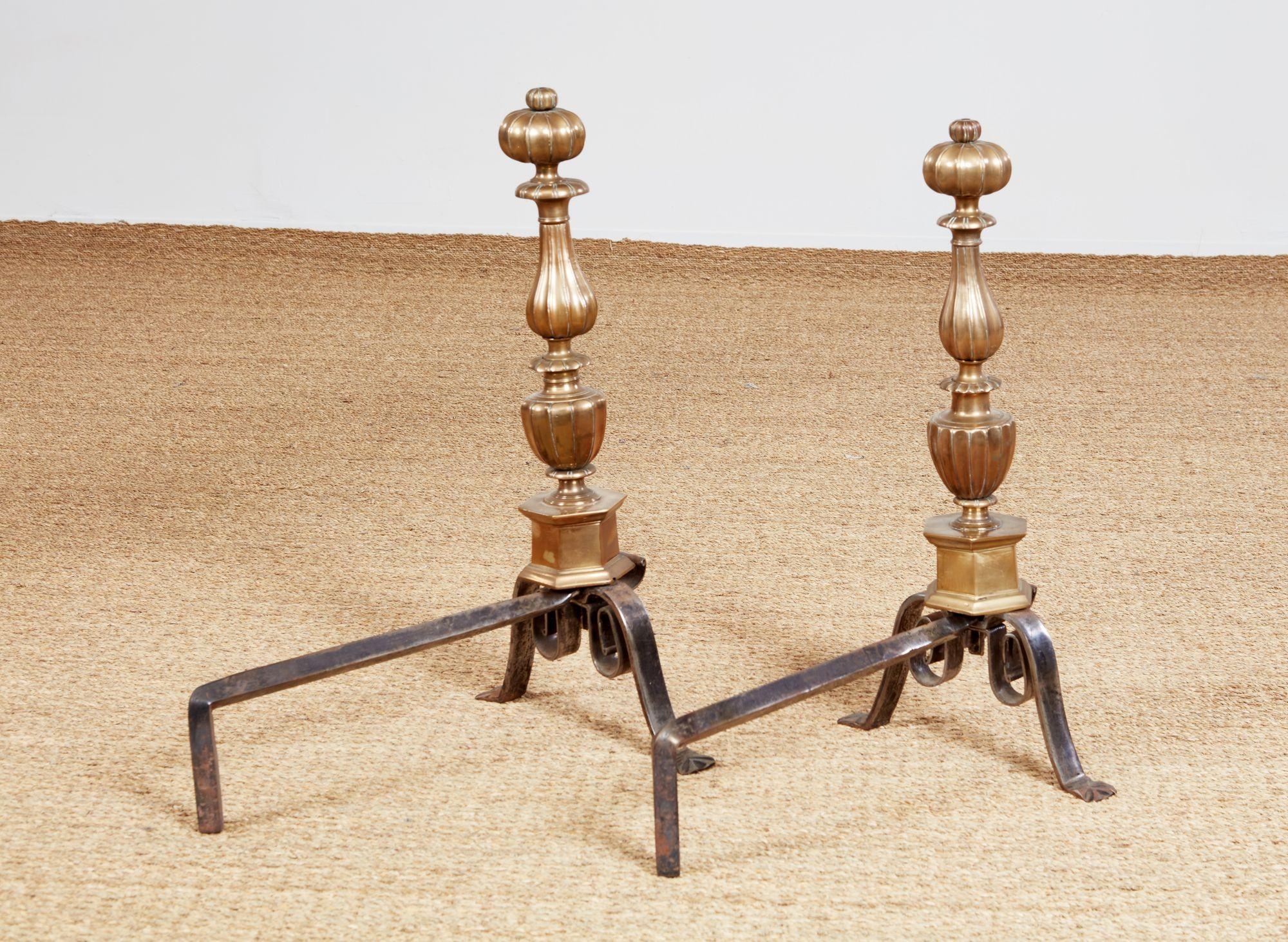 Fluted Bronze Andirons For Sale 11