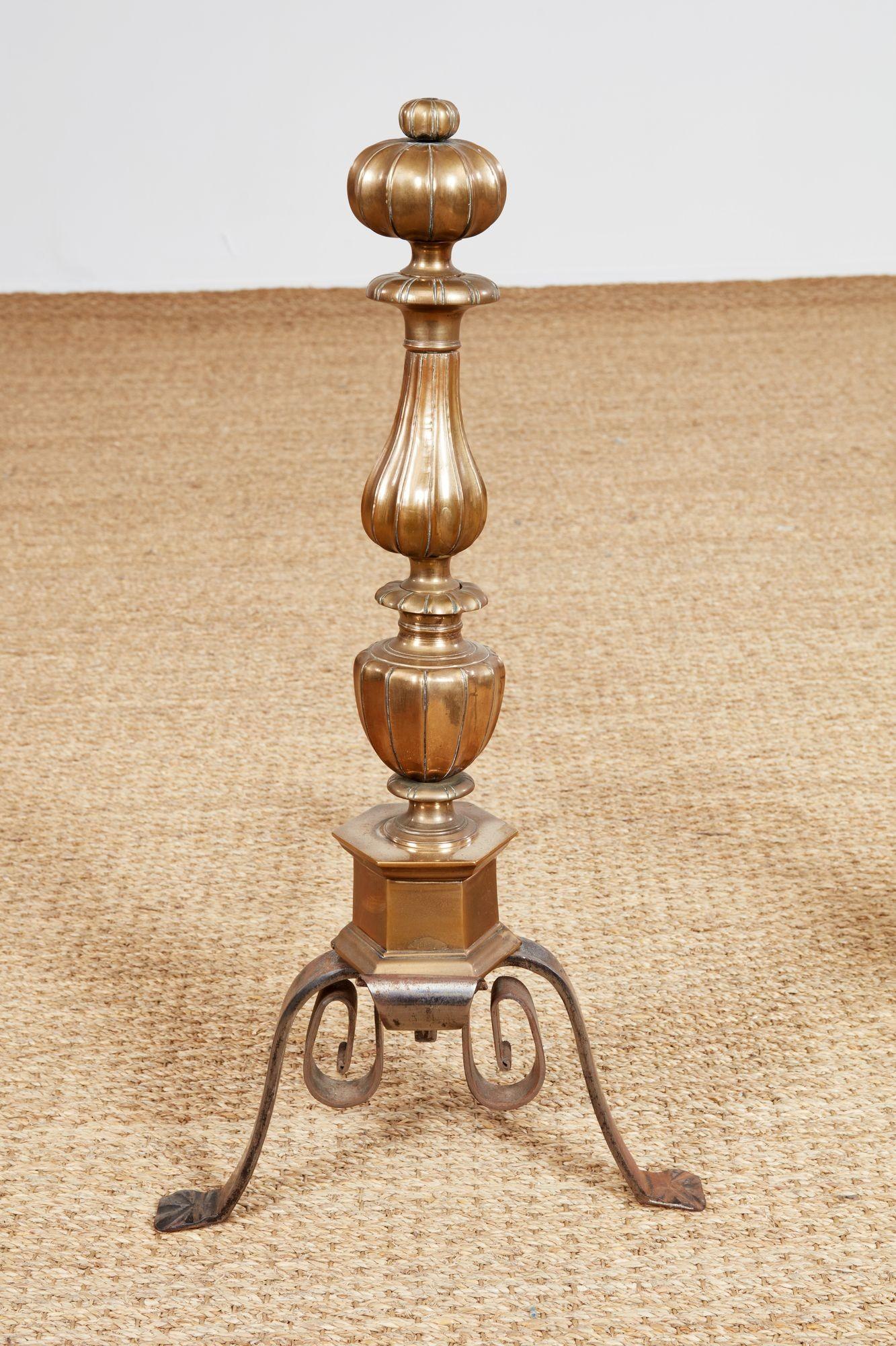 Belgian Fluted Bronze Andirons For Sale
