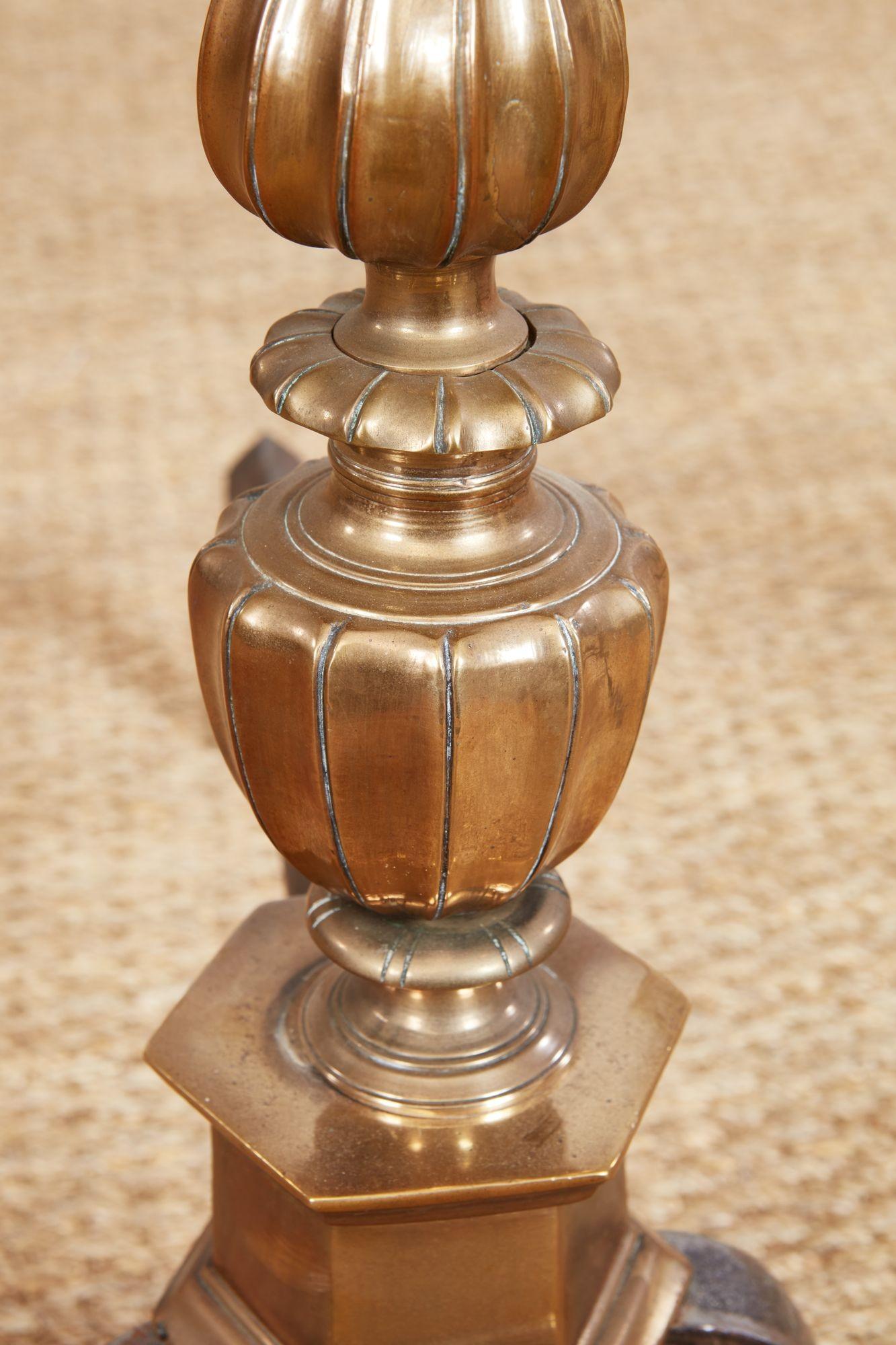Fluted Bronze Andirons For Sale 4