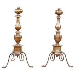 Antique Fluted Bronze Andirons