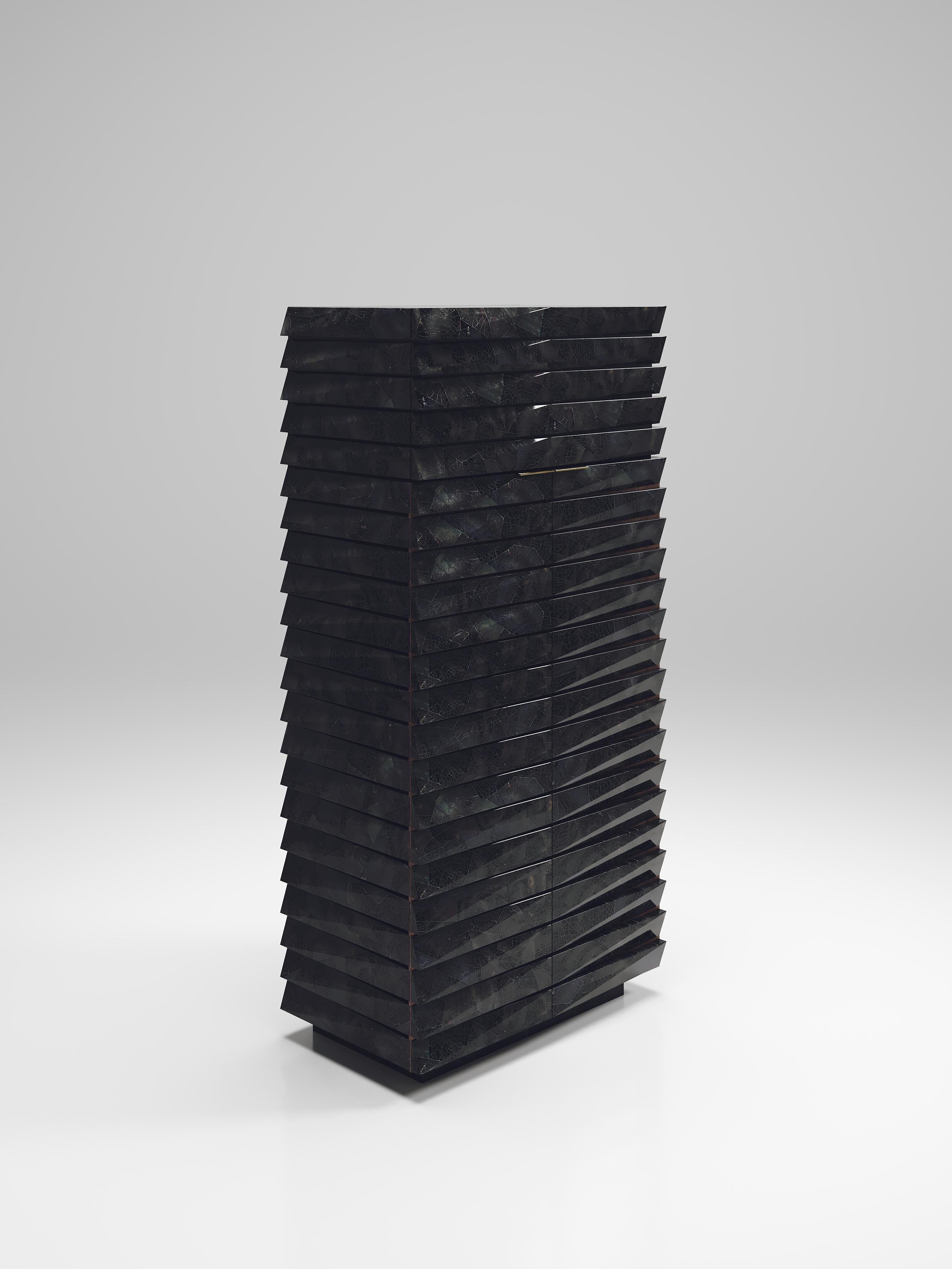 Cabinet à cannelures marqueté en coquillage noir par R&Y Augousti en vente 7