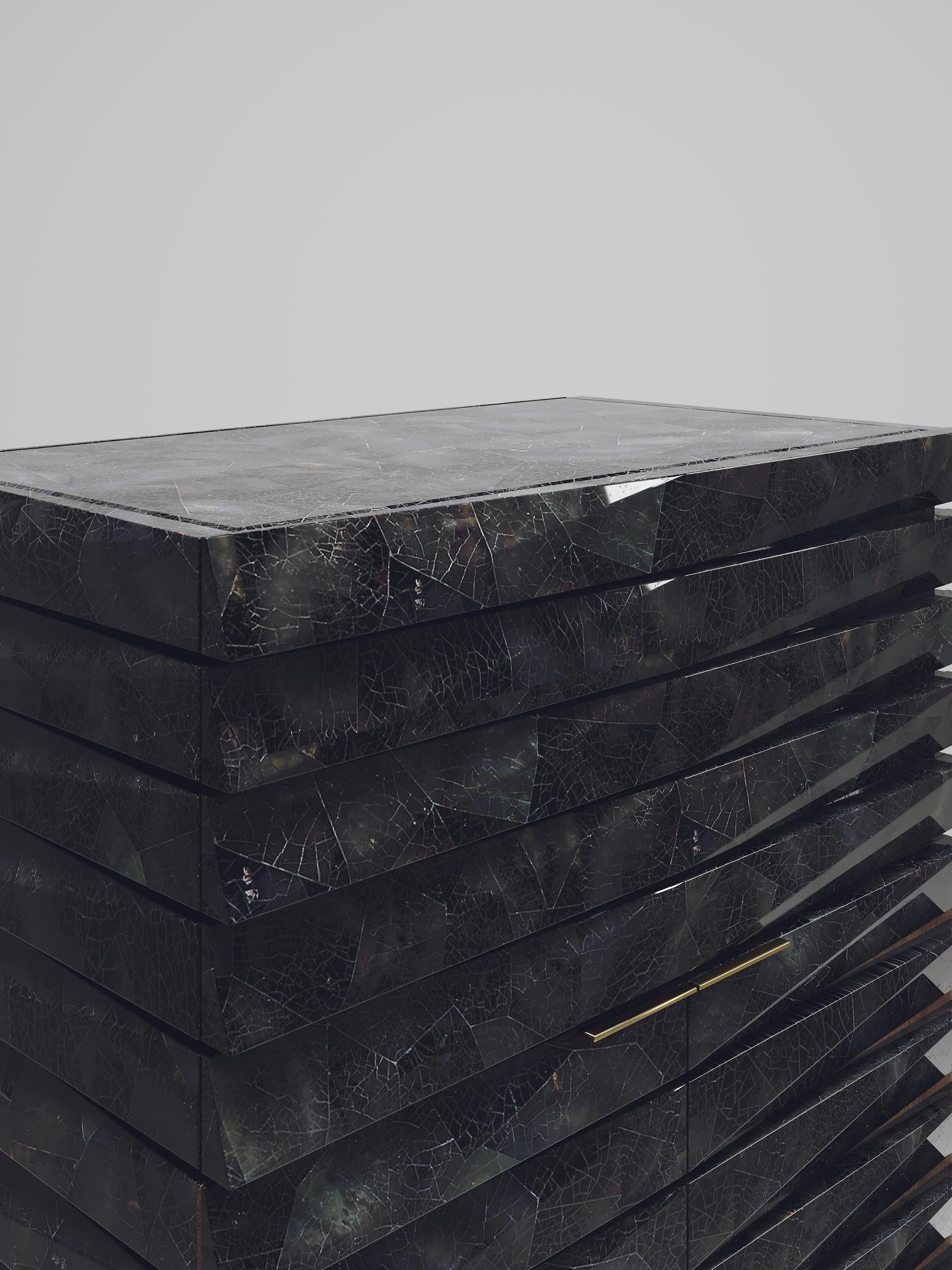 Cabinet à cannelures marqueté en coquillage noir par R&Y Augousti en vente 8