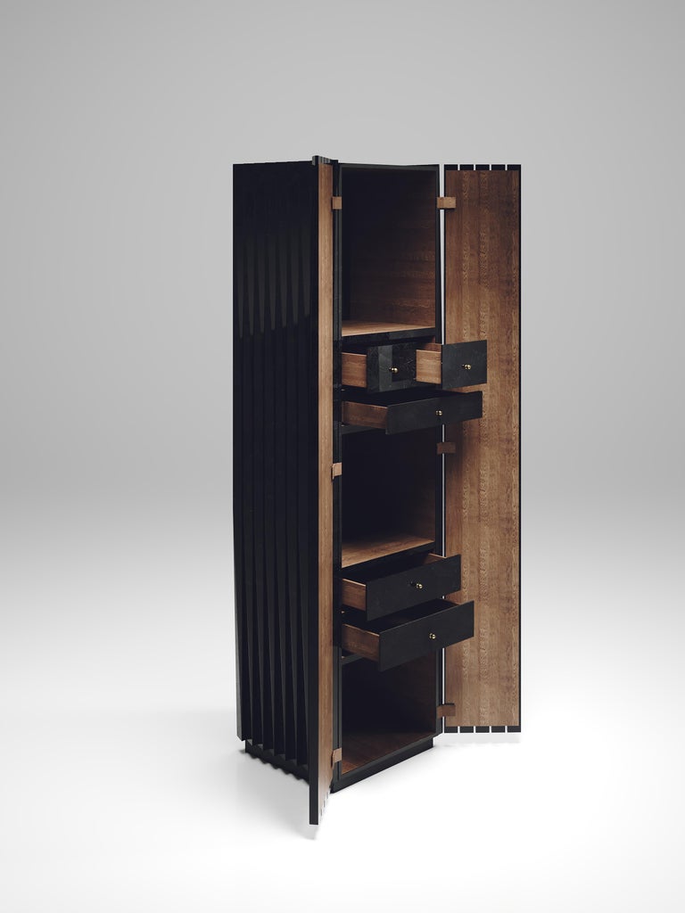 Inlay Fluted Cabinet Inlaid in Black Shell by R&Y Augousti For Sale
