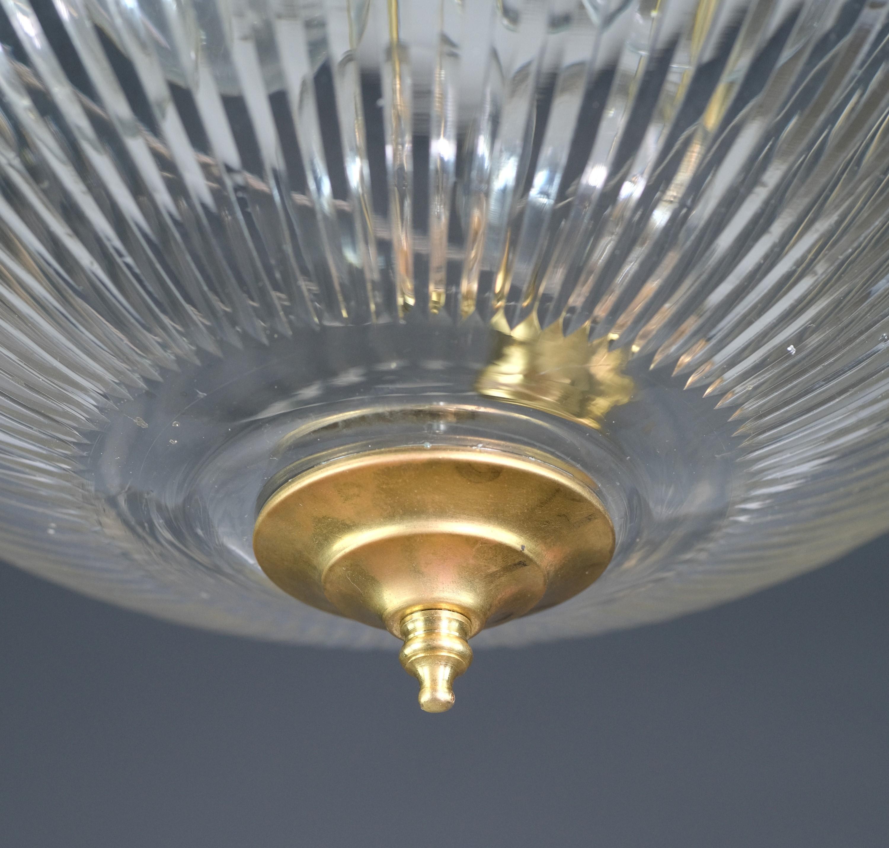 Fluted Clear Glass Dish Brass Pendant Light Qty Available 1