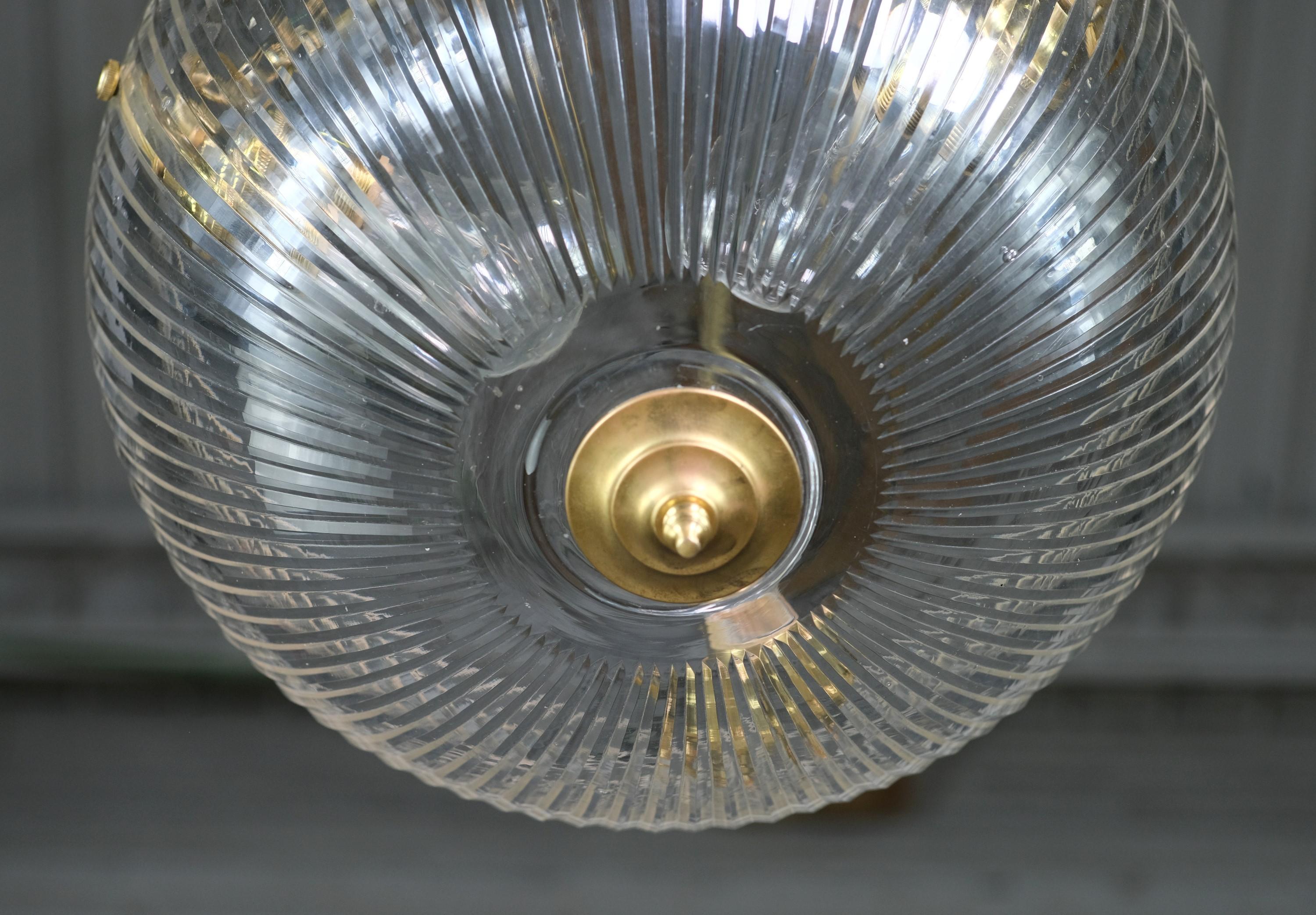 Fluted Clear Glass Dish Brass Pendant Light Qty Available 2