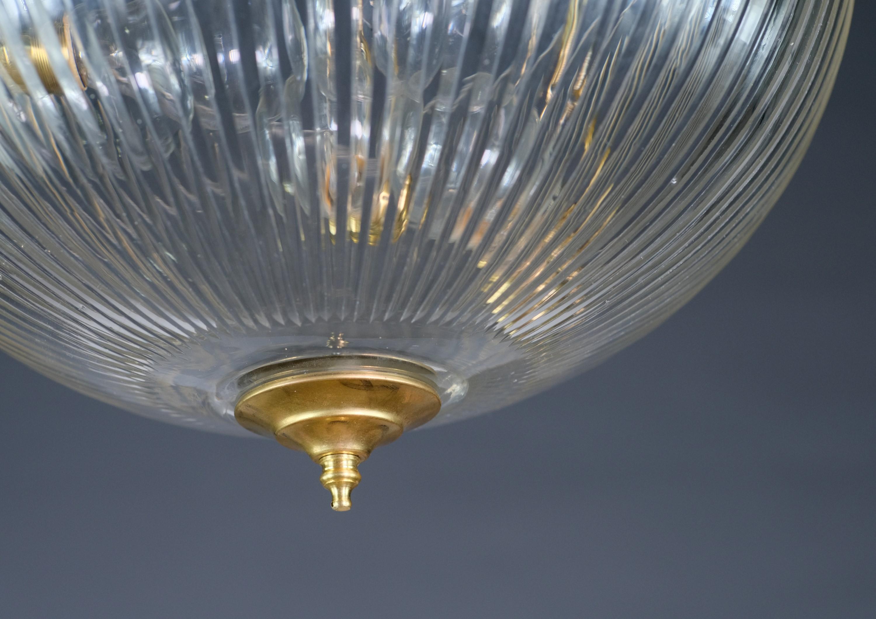 Fluted Clear Glass Dish Brass Pendant Light Qty Available 3