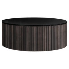 Pilar Round Coffee Table / Oxidized Oak Wood, Nero Marquina Marble Top by INDO-