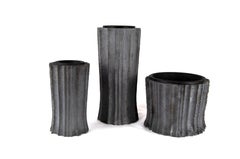 Vases / récipients en béton cannelé, lot de 3