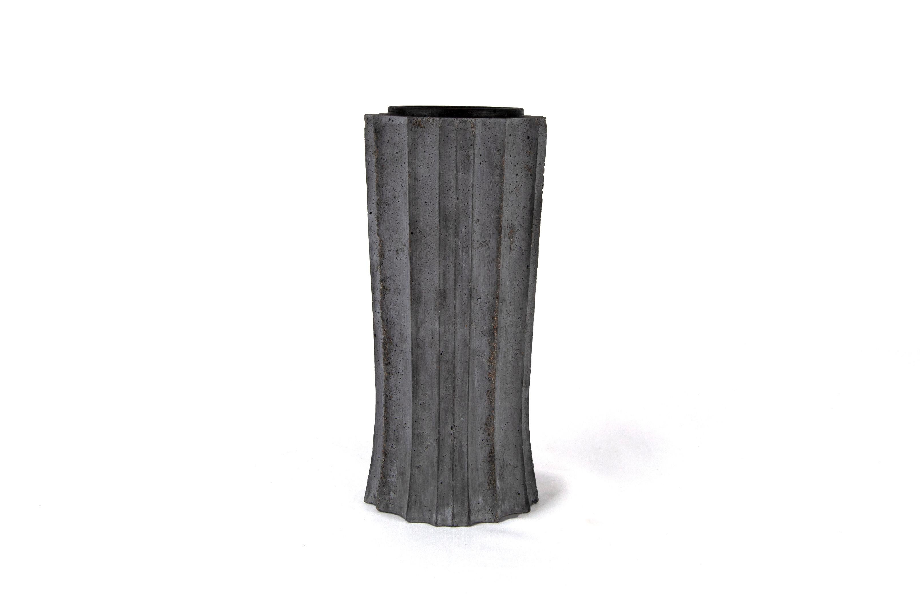 Brutalist Fluted Concrete Vases / Vessels, 'Set of 3'