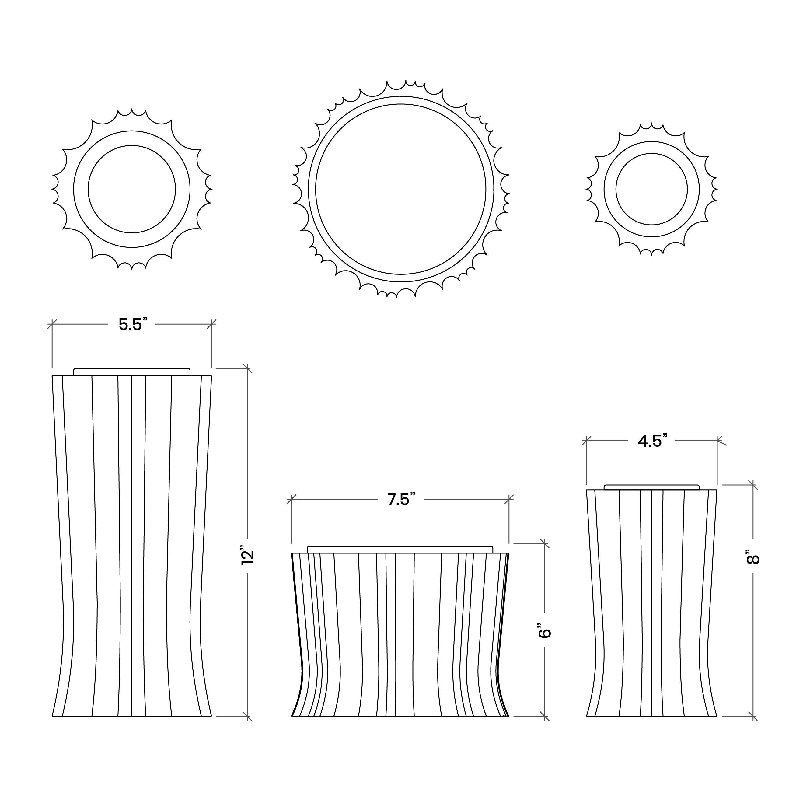 Geriffelte Betonvasen / -gefäße, '3er-Set'. (Gegossen) im Angebot