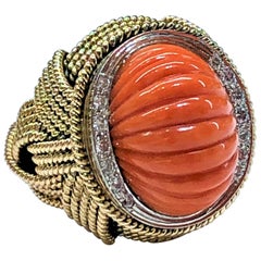 Fluted Coral Gold and Diamond Large Scale Ring
