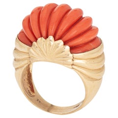 Fluted Coral Ring 60s Vintage 14k Yellow Gold Cocktail Jewelry Sz 7.75 Jewelry