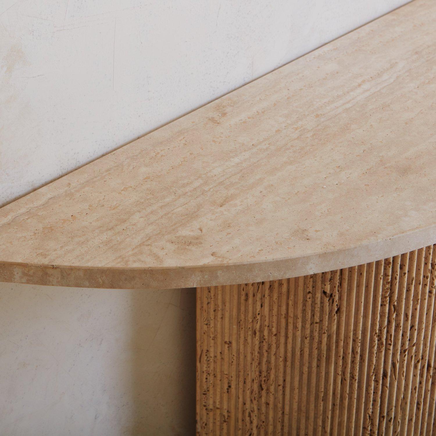 Fluted Demilune Travertine Console Table, Spain 20th Century 5