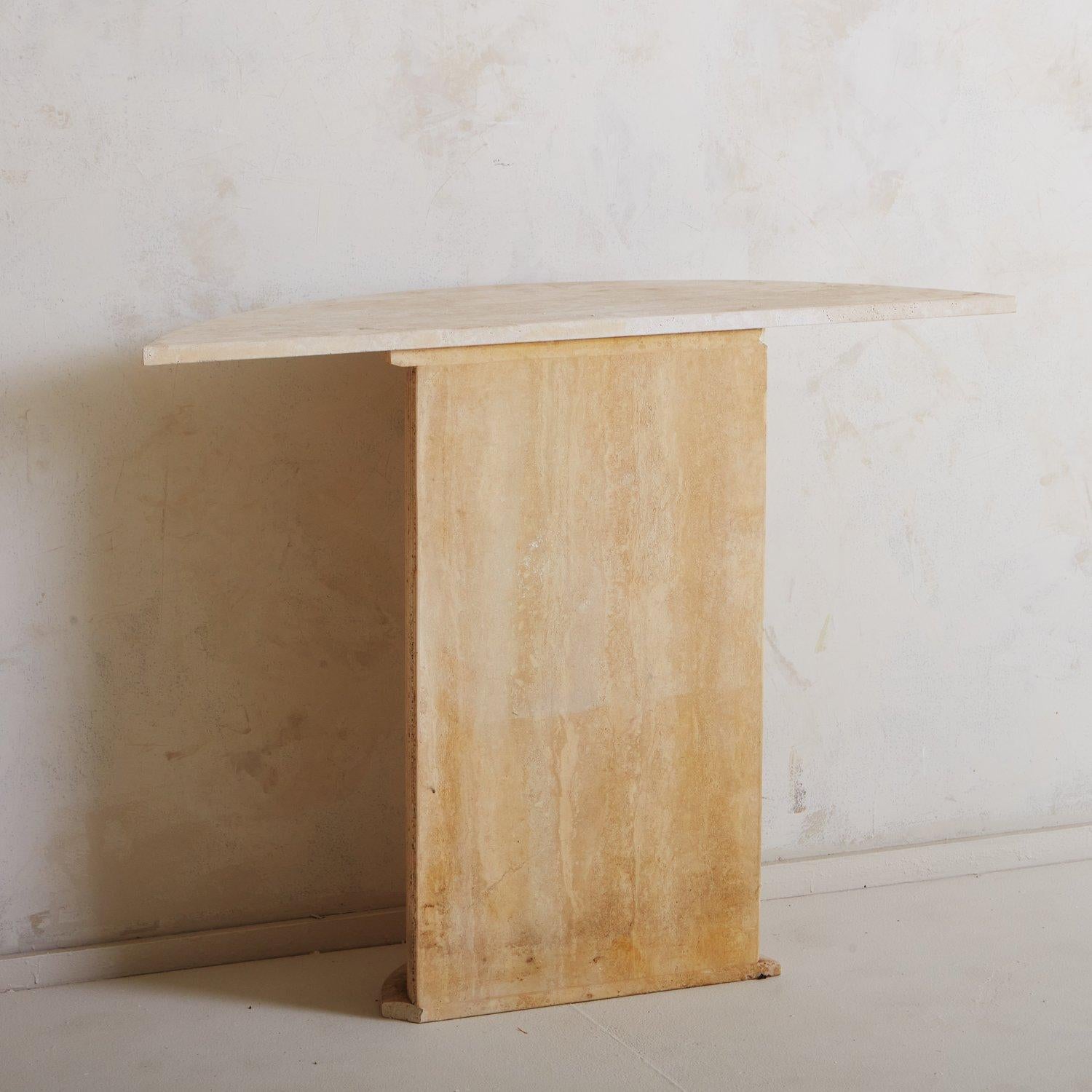 Mid-Century Modern Fluted Demilune Travertine Console Table, Spain 20th Century