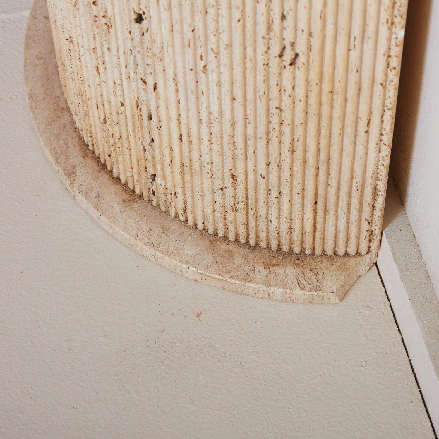 Spanish Fluted Demilune Travertine Console Table, Spain 20th Century