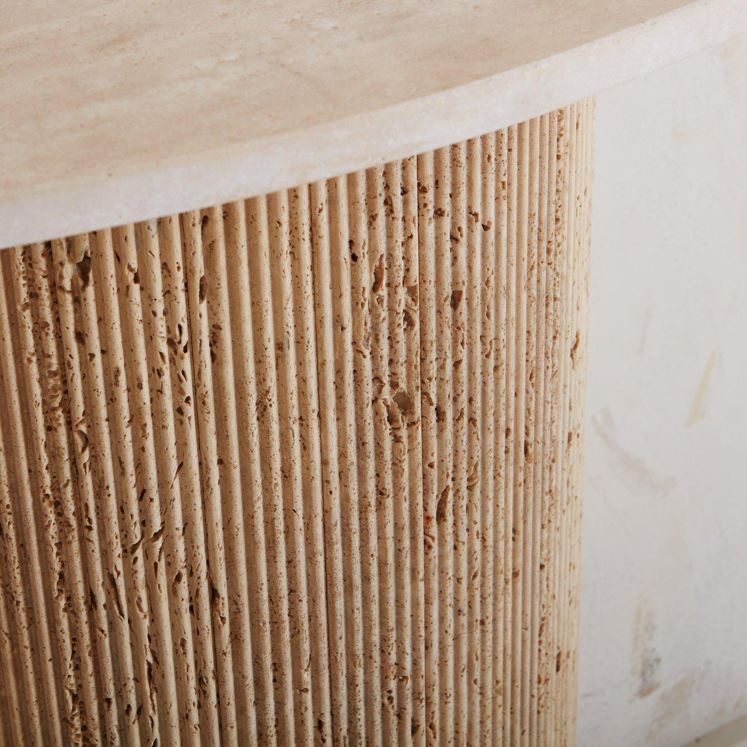 Fluted Demilune Travertine Console Table, Spain 20th Century 1