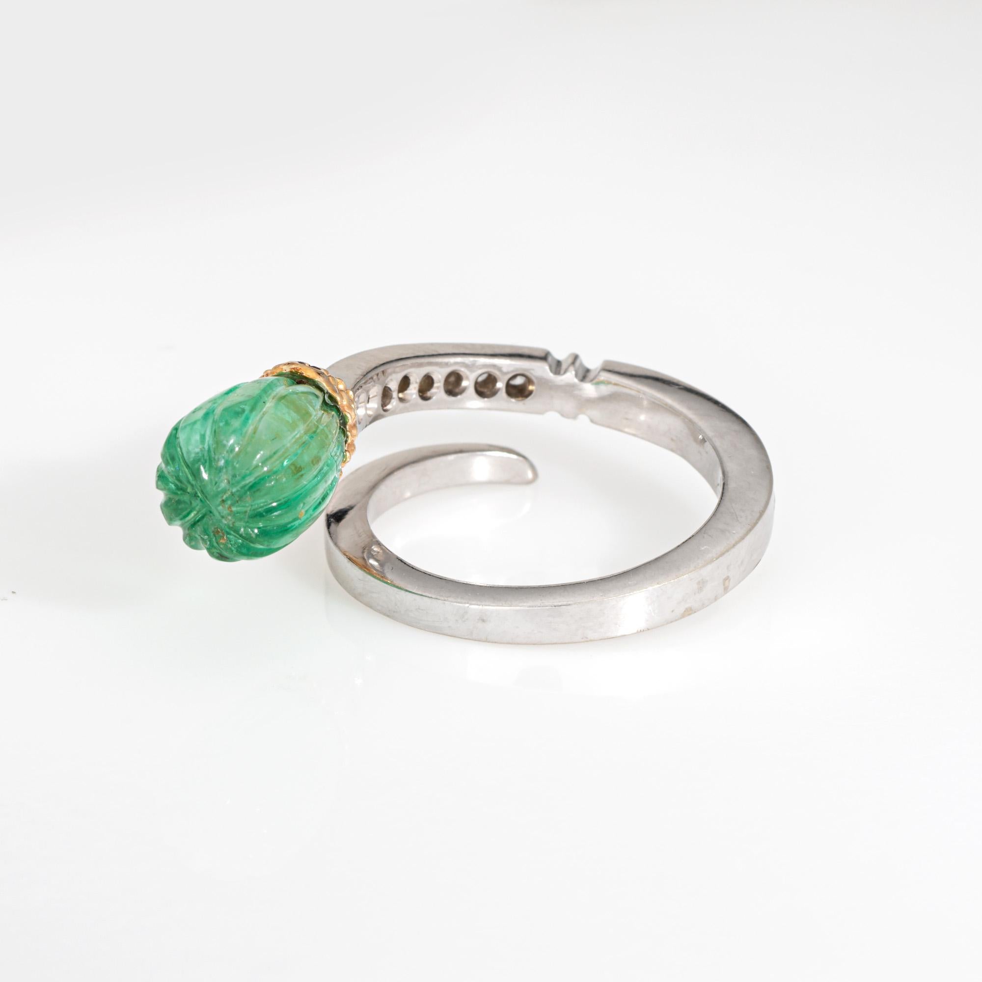 Briolette Cut Fluted Emerald Diamond Bypass Ring Estate Sz 6 14k White Gold Fine Jewelry For Sale