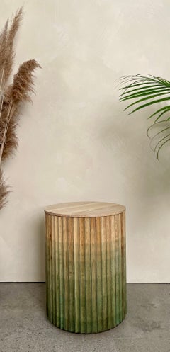 Pilar Round End Table / Celadon Green Ombré on Oak Wood by INDO-
