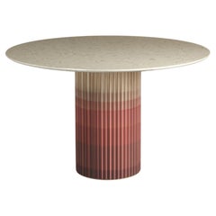 Pilar Round Center/ Dining Table/Red Ombré Maple Wood, Crema Marble Top by INDO-