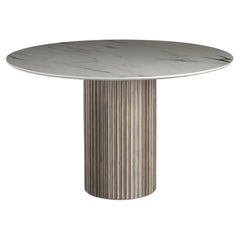 PILAR Round Center/ Dining Table/ Oxidized Maple Wood, White Marble Top by INDO-