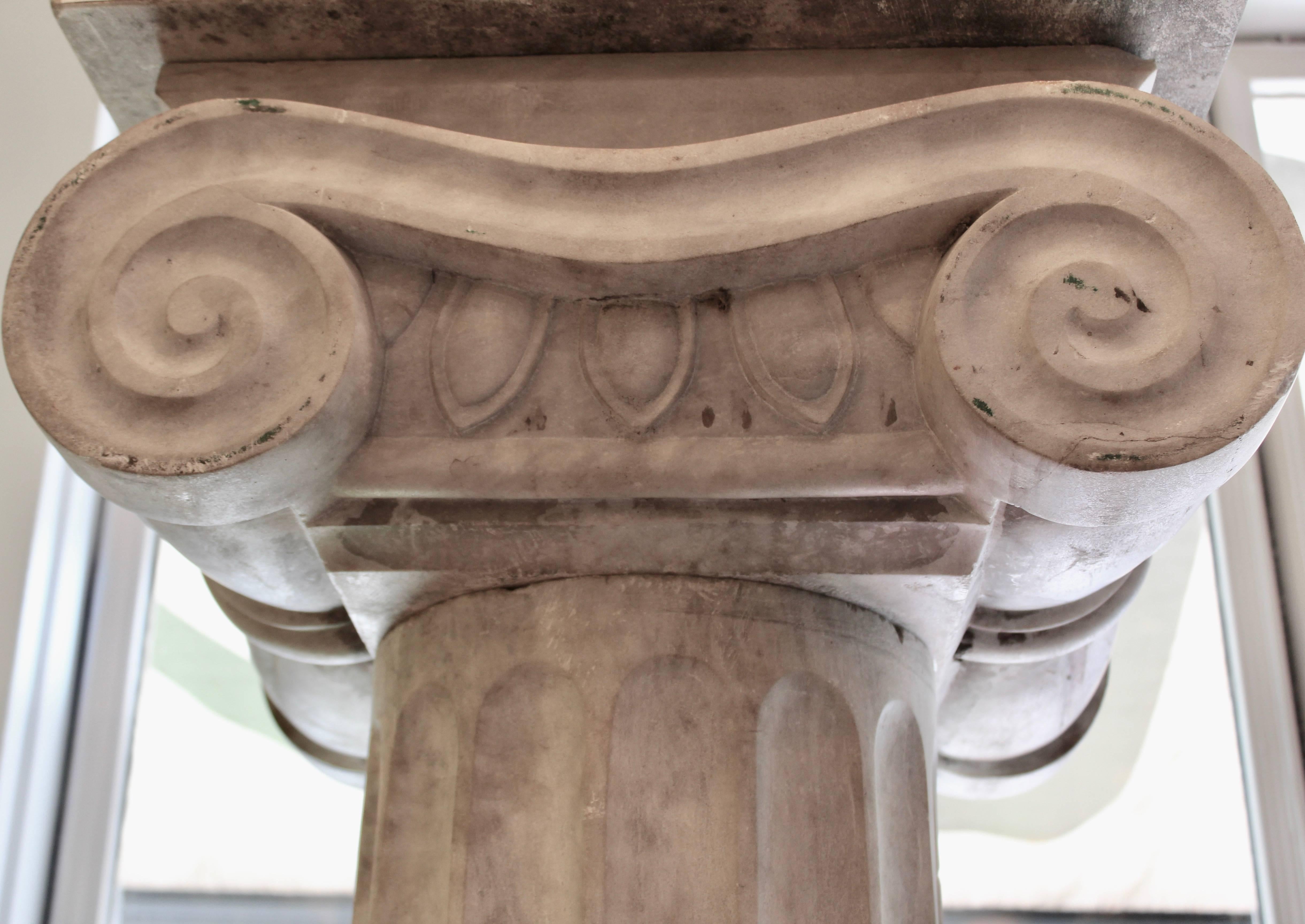 Fluted French Carrara Marble Column with Ionic Capital, circa 1890 For Sale 6