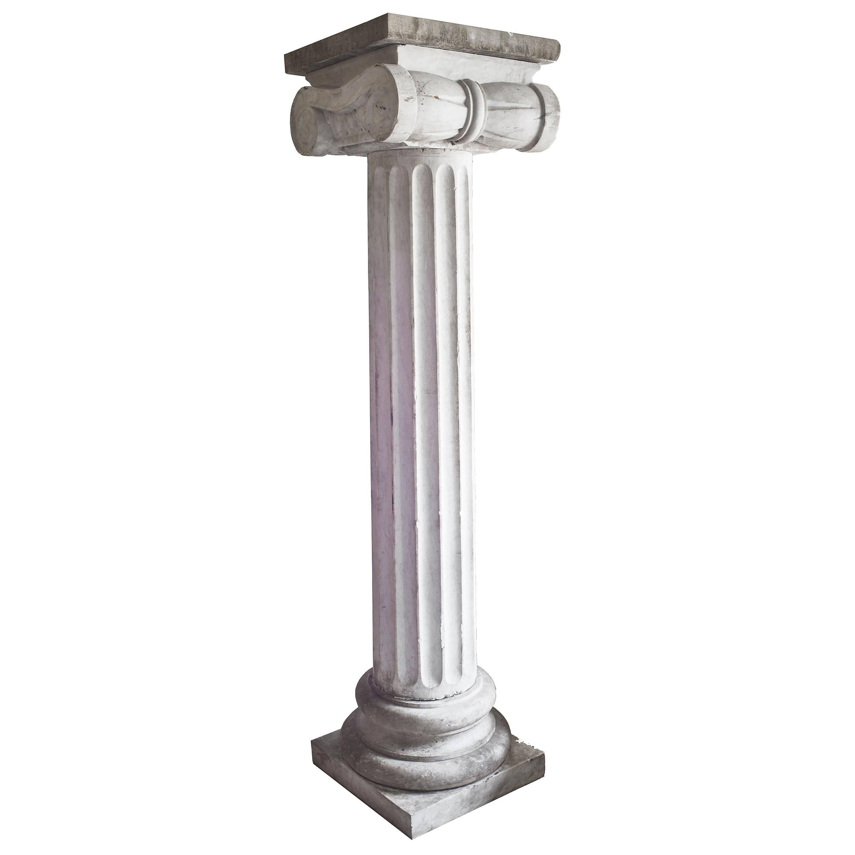 Fluted French Carrara Marble Column with Ionic Capital, circa 1890 For Sale