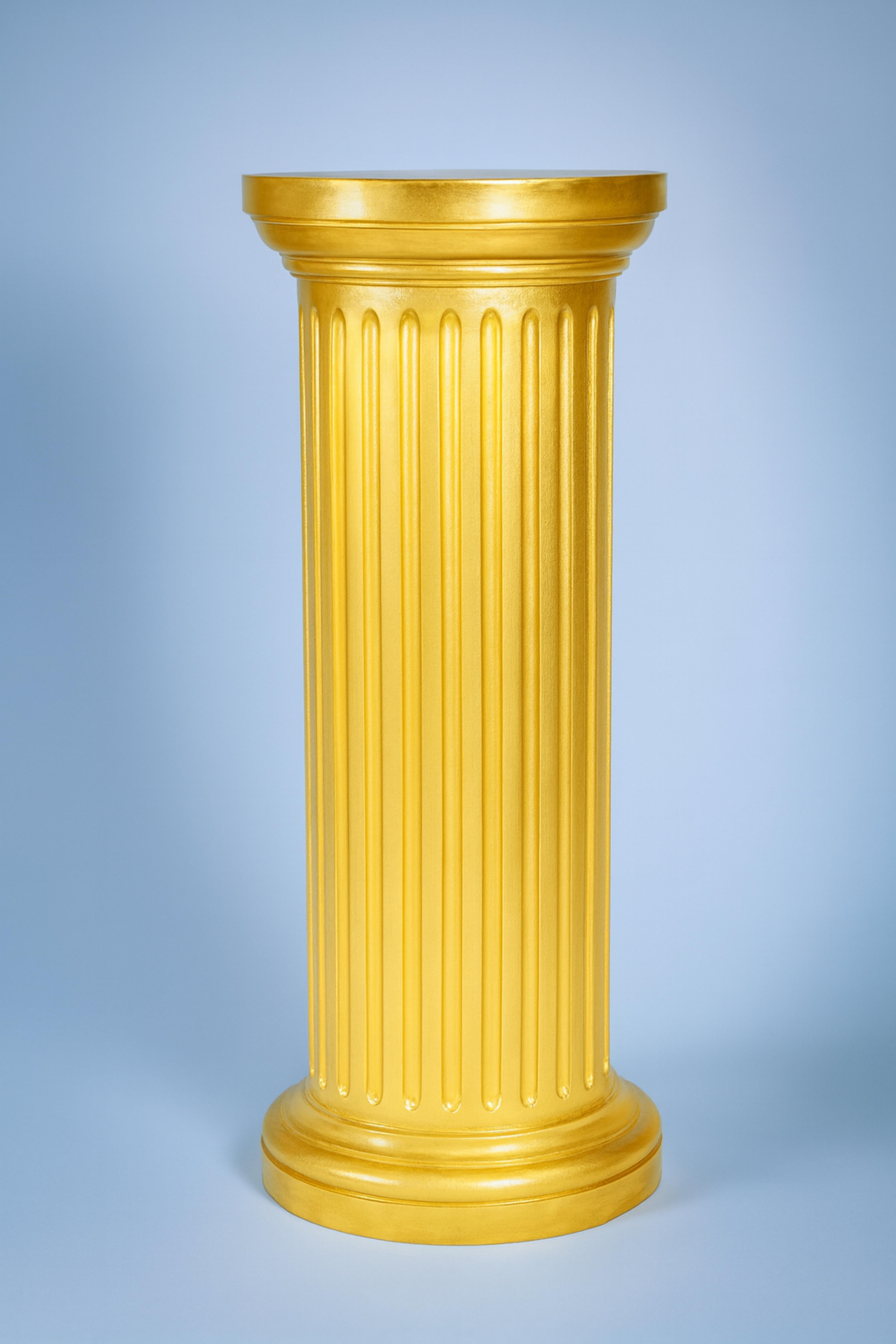 This elegant 19th-century French gilt golden column showcases the Louis Philippe style. 
The fluted details and horizontal cornice evoke a classic, timeless aesthetic, while the Doric-inspired design adds structural elegance to the column.

Crafted
