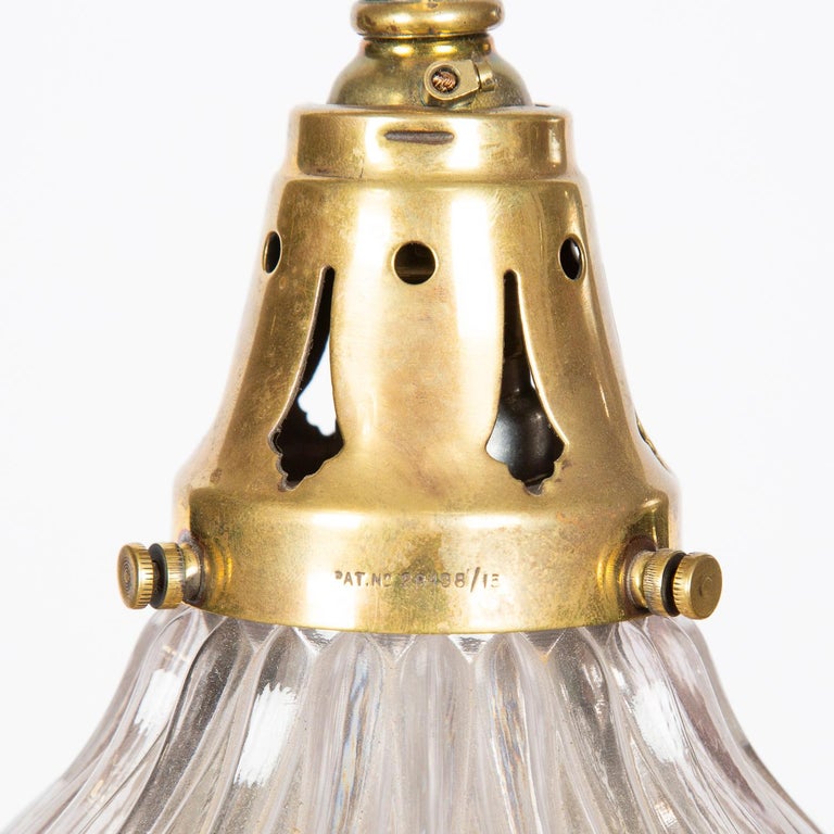 English Fluted Glass Hanging Light by Holophane For Sale