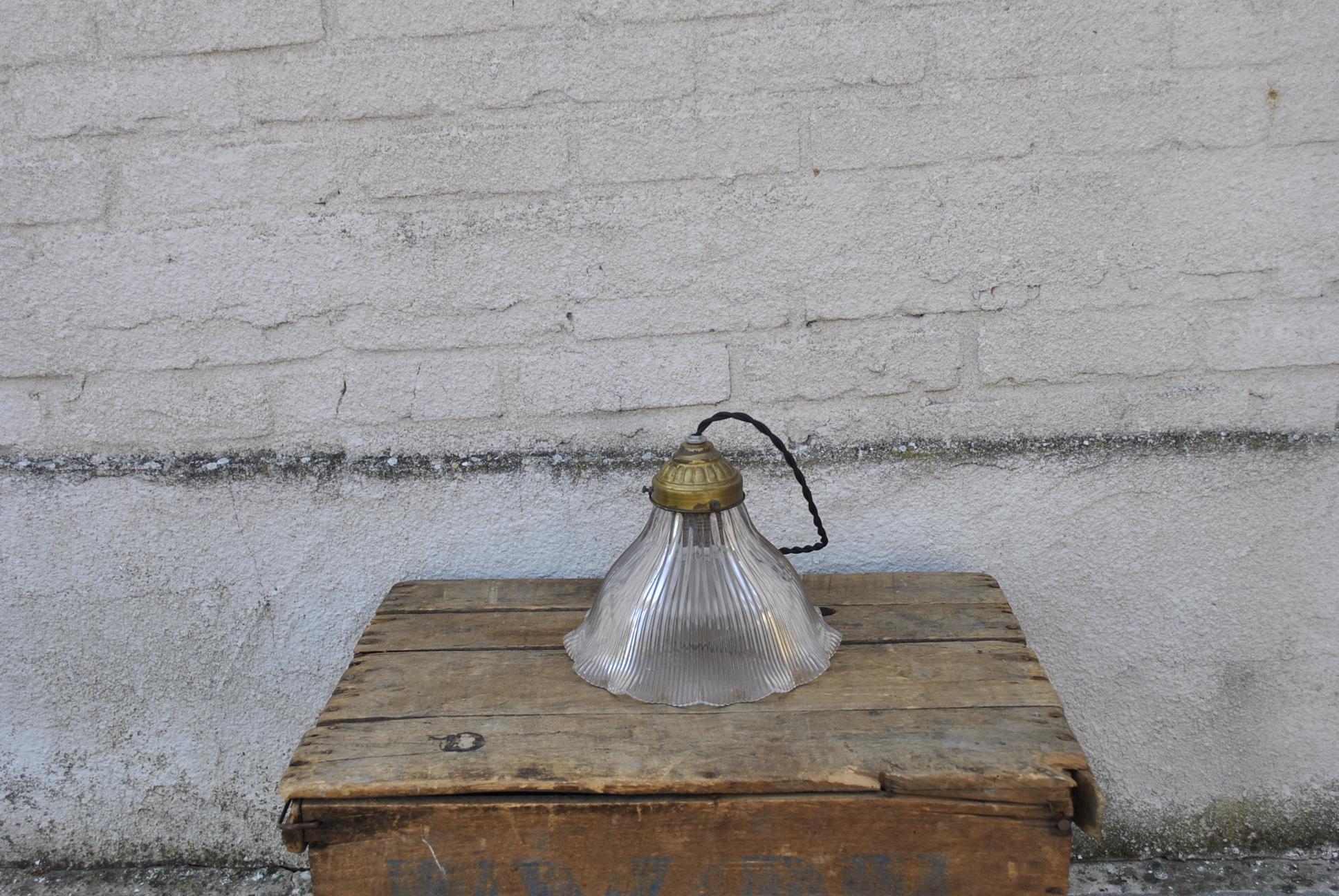 Fluted Glass Hanging Light by Holophane 2