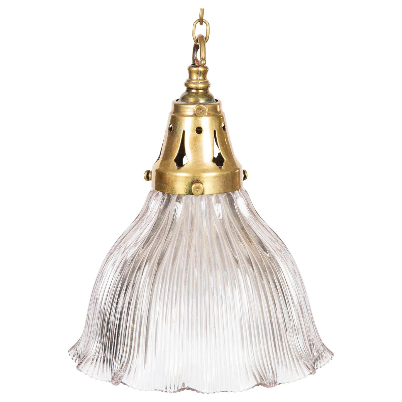 Fluted Glass Hanging Light by Holophane For Sale