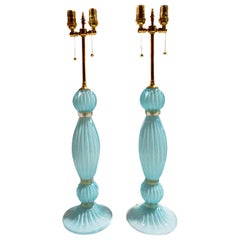 Fluted Glass Table Lamps, Pair