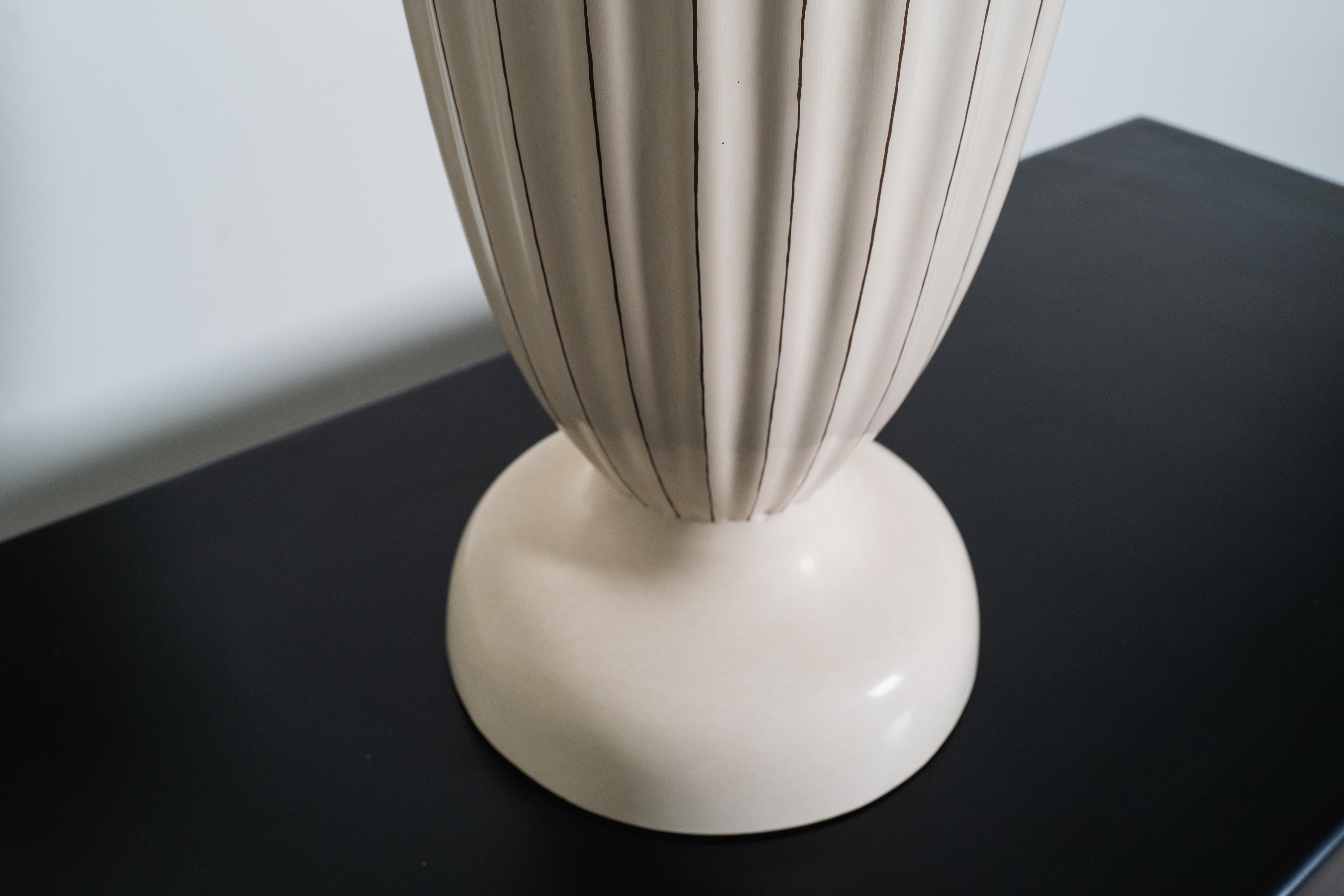 Contemporary Fluted Goblet Vase in Cream Lacquer by Robert Kuo, Limited Edition Hand Repoussé For Sale