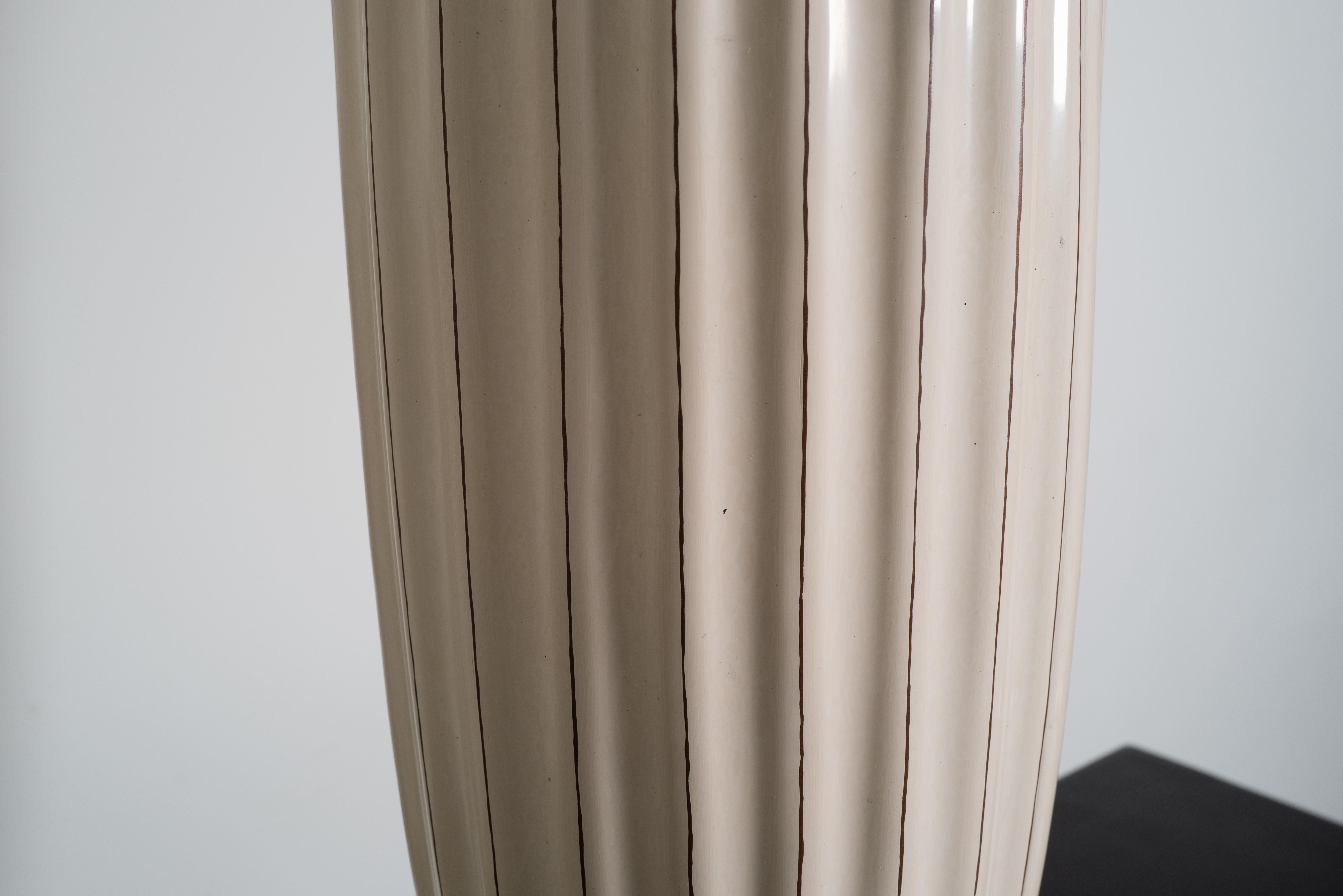 Copper Fluted Goblet Vase in Cream Lacquer by Robert Kuo, Limited Edition Hand Repoussé For Sale