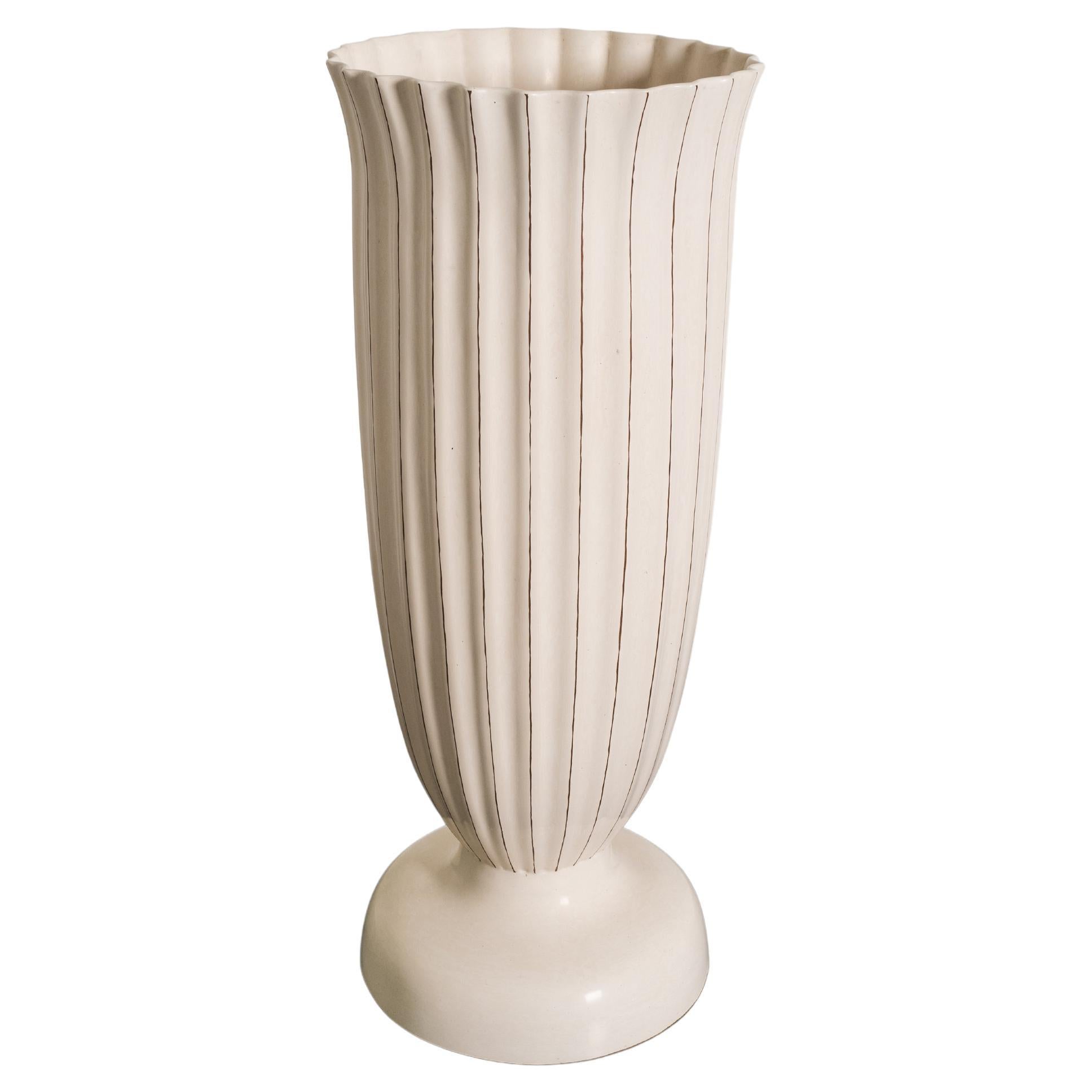 Fluted Goblet Vase in Cream Lacquer by Robert Kuo, Limited Edition Hand Repoussé For Sale
