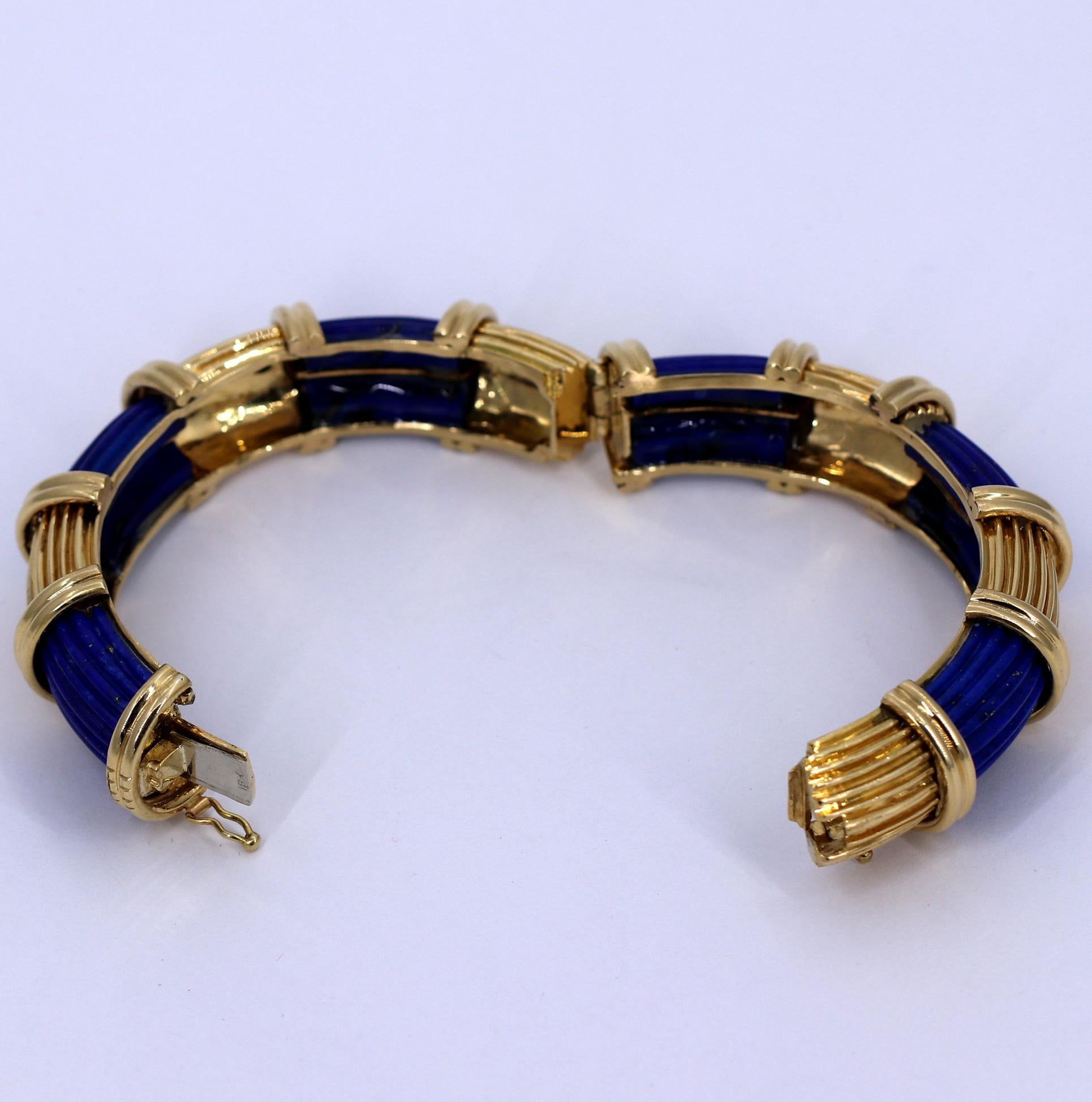 Fluted Gold and Lapis Lazuli Bracelet 3
