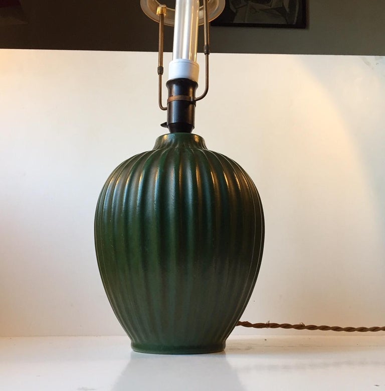 Fluted Green Ceramic Table Lamp by Michael Andersen, 1930s For Sale at