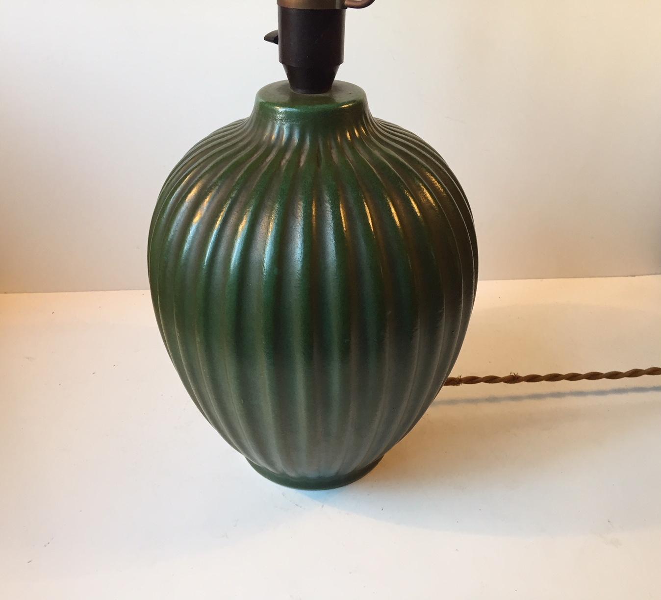 Fluted Green Ceramic Table Lamp by Michael Andersen, 1930s 3