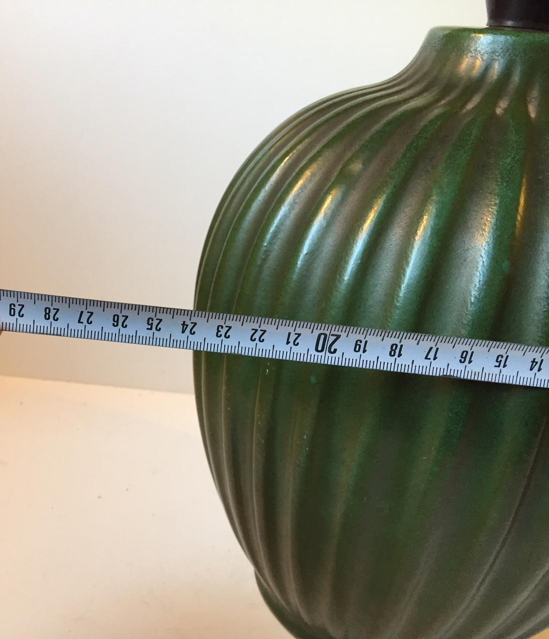 Fluted Green Ceramic Table Lamp by Michael Andersen, 1930s 5