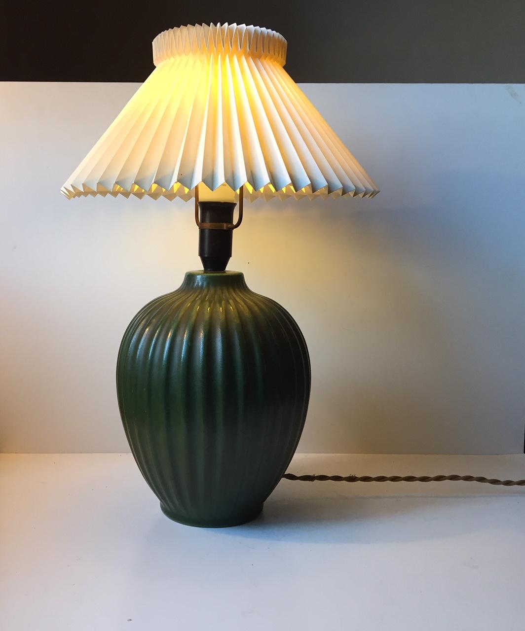 Art Deco Fluted Green Ceramic Table Lamp by Michael Andersen, 1930s