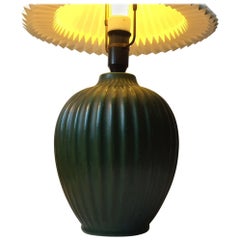 Fluted Green Ceramic Table Lamp by Michael Andersen, 1930s