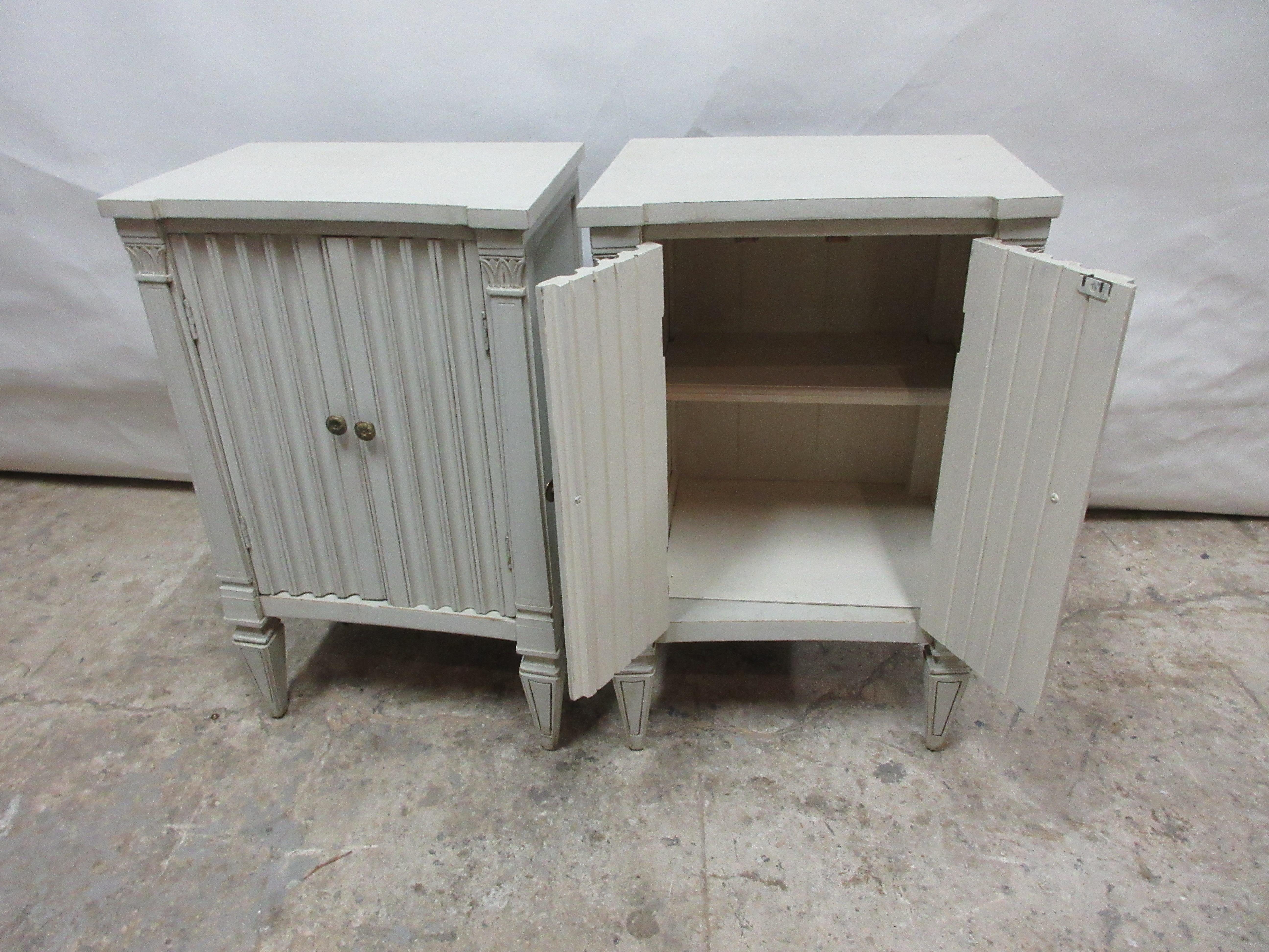 This is a set of fluted Gustavian nightstands. They have been restored and repainted with Milk paints 