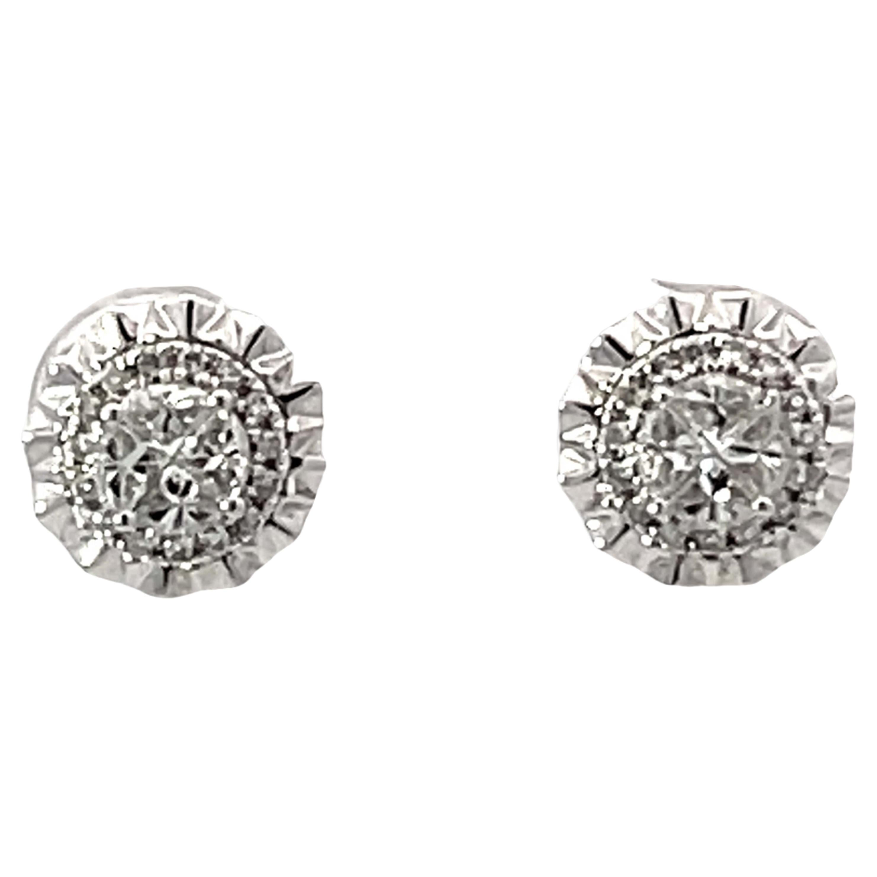 Fluted Halo Piecut Diamond Diamond Halo Stud Earrings 18k White Gold