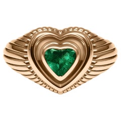 Bague signée cœur cannelé émeraude diamant
